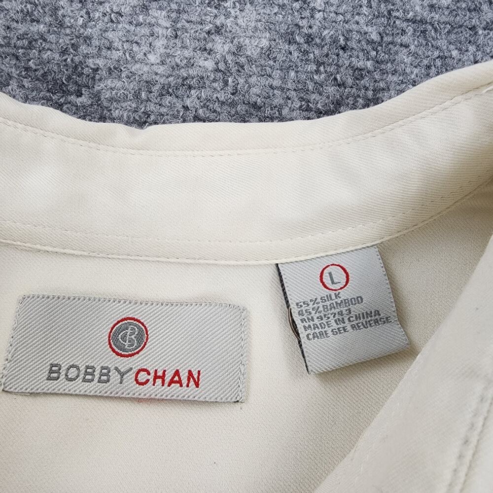 Bobby Chan Shirt Mens Large Cream Silk Bamboo Tropical Bar 19th Hole Casual Golf - Picture 3 of 16